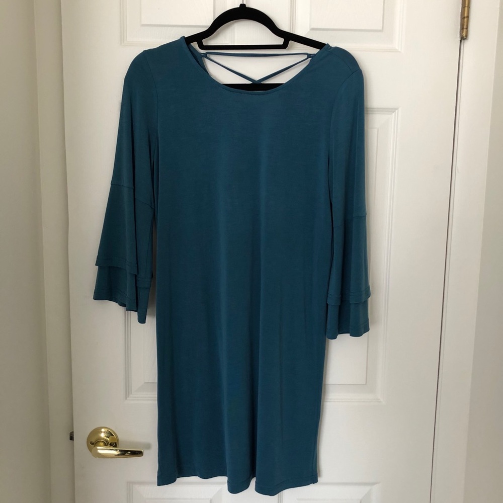Teal dress with fun sleeves